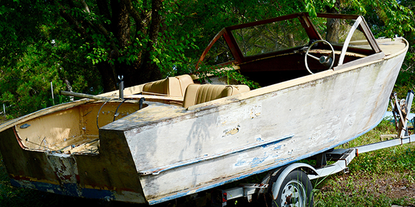 Derelict boat on a trailer image