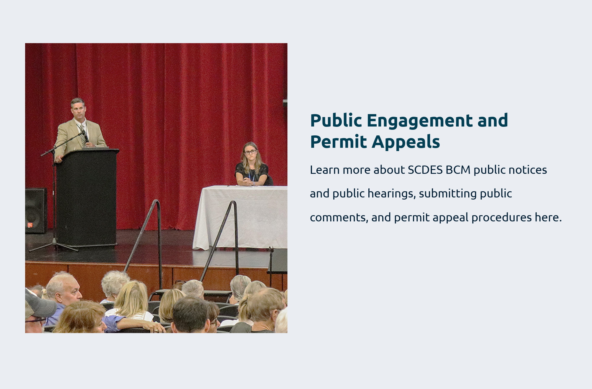 Click here to learn more about SCDES BCM public engagement and permit appeals.