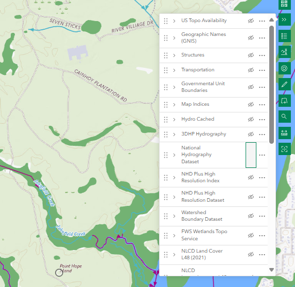 Screenshot showing how to turn on "National Hydrology Dataset"