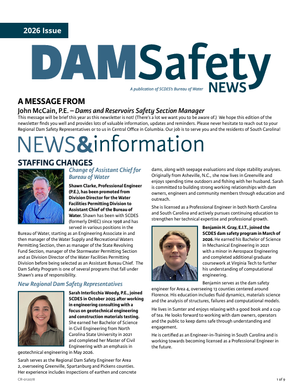 display of the front page of the Dam Safety Newsletter