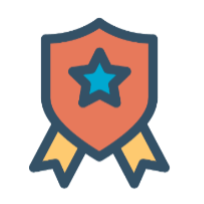 A red ribbon award with a star
