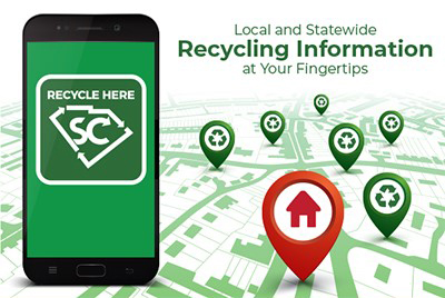 image of a cell phone next to an image of a map with recycling locations marked off