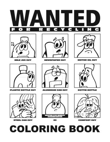 Wanted for recycling coloring book poster graphic