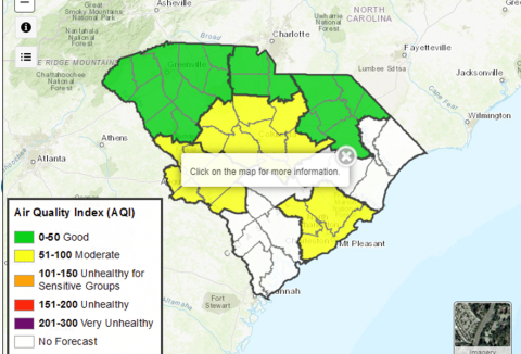 Ozone forecast by county in South Carolina