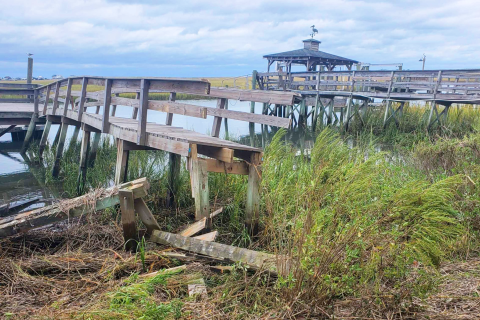 A photo of a damaged private dock.