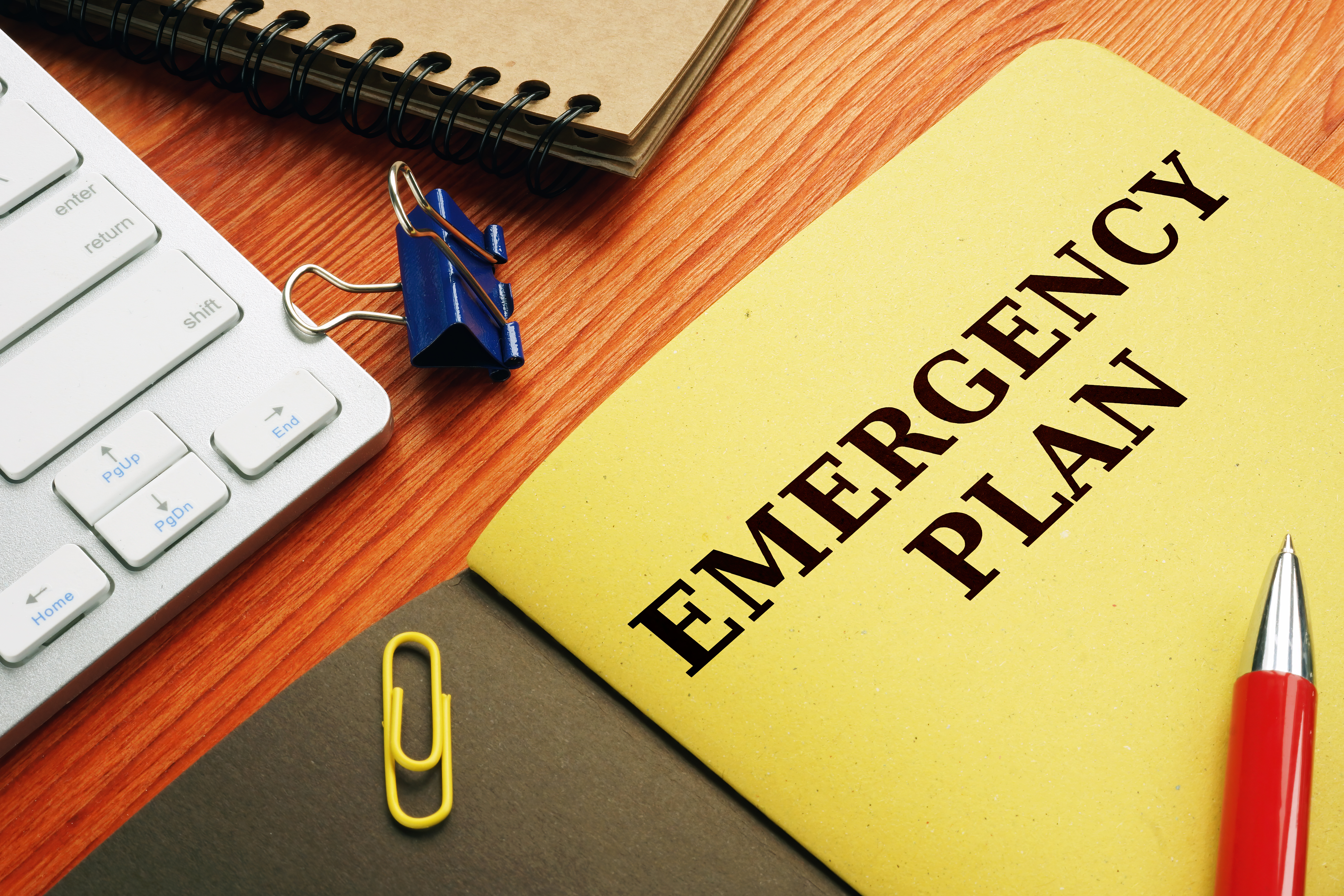 Emergency plan or Disaster Preparedness on the desk